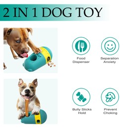 Dog Bully Stick Holder & Adjustable Treat Dispensing Ball, 2-in-1 Interactive Puzzle Feeder for Small/Medium/Large Dogs, Chew-Safe Slow Feeder Toy with Bone Lock, Enrichment to Keep Them Busy(RED)