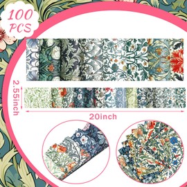 Ganeen 100 Pcs Vintage William Morris Flowers Quilting Fabric Roll 2. 56 Inch Fabric Squares Jelly Patchwork Precut Strips Bundles for Holiday Materials Craft DIY Sewing Cloths