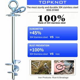 TOPKNOT Dog Tie Out Stake,Heavy Duty Dog Run-304 Stainless Steel Stake,360° Swivel Dog Runner for Yard,Use Any Tie Out Cable or Yard Leash-Up to 200 LBS- Outdoor Camping