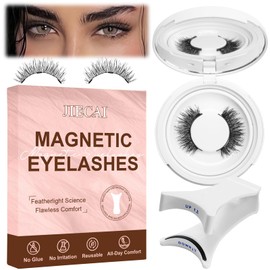 JIECAI Magnetic Eyelashes with Applicator No Glue Needed Lashes Natural Look Wispy False Eyelashes Reusable Cat Eye Lashes Kit Easy to Wear and Remove(Magnetic 04-Black Band)