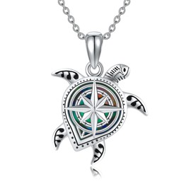 CUPENDA Turtle Necklaces Sterling Silver Abalone Shell Compass Pendant Necklace Turtle Ocean Jewelry Gifts for Women