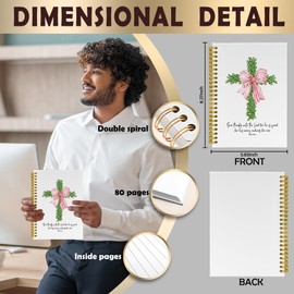 LUKIPOM Pink Bow Cross Christian Notebook, Give Thanks to the Lord Bible Prayer Journal for Women, Religious Spiral Notebook 5.5x8.3, Christian Journal for Church Office School Supplies