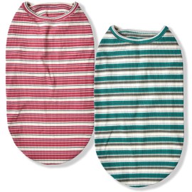 Knuffelen Dog Shirts Vest Cotton Striped T-Shirt, Sleeveless Stretchy Pet Clothes for Small Dogs, 2-Pack Soft Breathable Puppy Tank Top Cat Tee (X-Large, Pine Green,Plum Red)