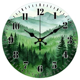 CHGCRAFT Forest Wall Clock Watercolor Forest Wall Clock Non-Ticking Clock Round Wooden Decorative Wall Clock MDF Printed Wall Clock for Home Living Room Bedroom Home Office Decoration