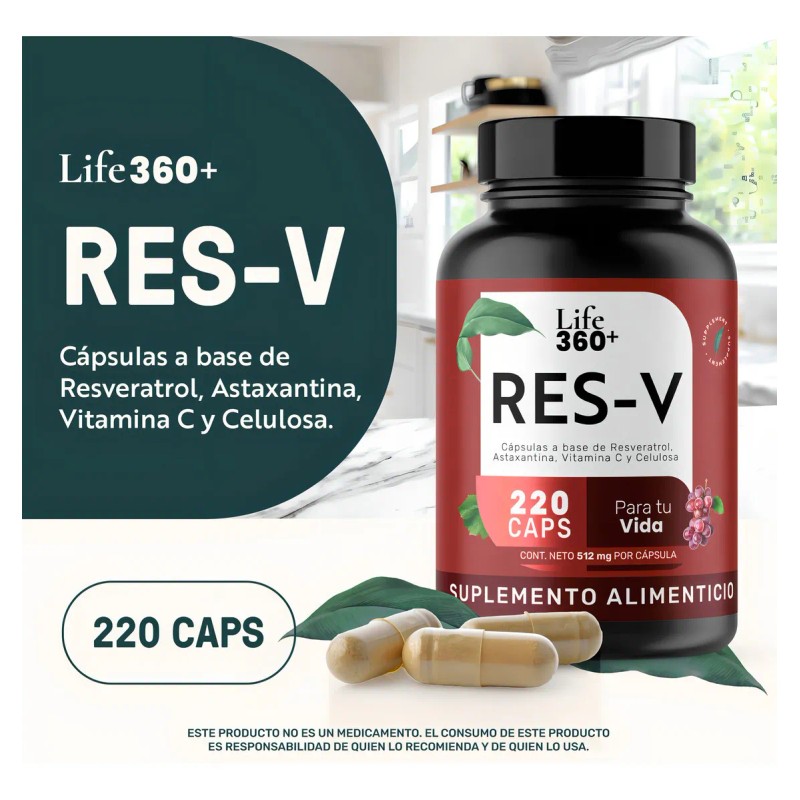 Resveratrol Life360 Antioxidante 220 Cpsulas Suplemento Alimenticio Antioxidante 110 Porciones
