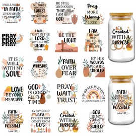 AFRITEE UV DTF Cup Wrap - 20 Sheets Boho Bible Verse Christian UV DTF Cup Wraps for 16 oz Glass, Christian Motivational Quotes Transfer Stickers for Water Bottle Crafts Religious Creative Gifts