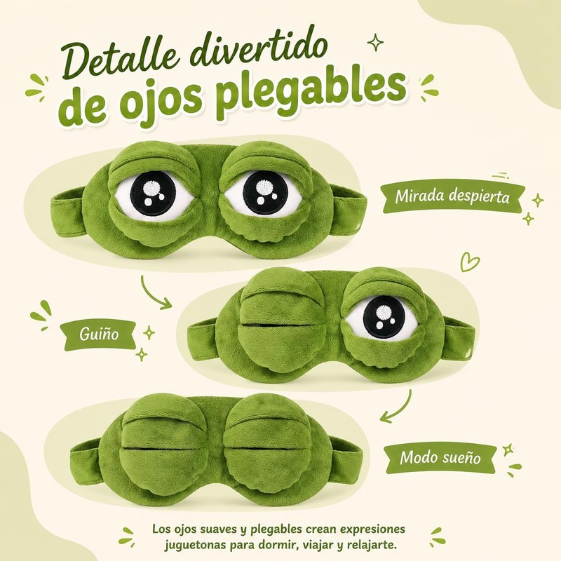 Antifaz Para Dormir Gracioso, Funny Frog Nap with Adjustable Strap,