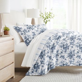 LINENS & HUTCH Bedding Bundle, Patterned Microfiber Comforter Set and Solid Sheet Set - Twin Stone