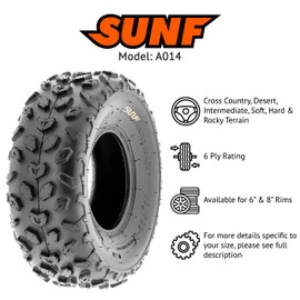 SunF 145/70-6 145/70x6 ATV UTV Tires 6 PR Tubeless A014 [Set of 2]