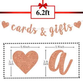 Rose Gold Glitter Cards & Gifts Banner, Baby Shower House Warming Bunting Sign, Wedding Engagement/Brial Shower/Bachelorette Party Decorations Supplies