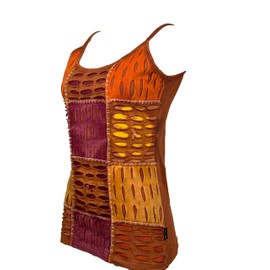 Agan Traders 2025 Summer Rib Knit Cotton Tank Tops for Women - Boho Gypsy Handcrafted Embroidery Patchwork Summer Tops (154 RB, L, Ru)