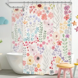 Riyidecor Clawfoot Tub Extra Wide Shower Curtain for Bathroom Decor 180Wx70H Floral Flower Cute Colorful Wrap All Around Circular Round Art Printed Fabric Polyester Waterproof 32 Pack False Hooks