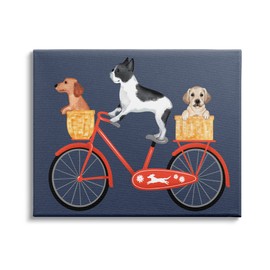 Stupell Industries Dog Bicycle Trio Puppy Baskets Red Bike Canvas Wall Art, 20 x 16, Blue