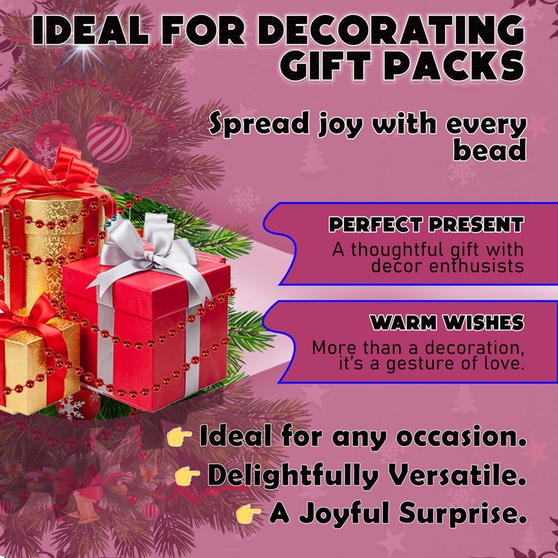 Christmas Bead Chain 10M, Luxury Plastic Garland, Xmas Tree Hanging