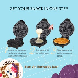 YALIYA 1000W Waffle Maker 5 Heart-Shaped Waffles Electric Waffler Griddle Iron