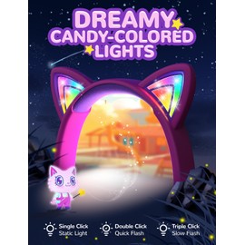 iClever Kids Headphones Cat Ear, LED Light Up, 85dBA Safe Volume, Stereo Sound Toddler Headphones for Travel School, Foldable 3.5mm Wired Kids Headphone for iPad Tablets, Meow Lollipop-Hot Pink