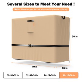 Air Conditioner Cover for Outside Units, Winter AC Condenser Cover Waterproof Outdoor AC Units, Fits up to 40x 16 x 30 inches (Khaki,40''X16''X30'')