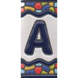 Spanish Ceramic Numbers & Letters Tiles Church Window Design Tile Size 7.5cm x 3.5cm 3 to 10 Tile Frames (Letter A)