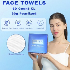 BILIYA Disposable Face Towel Thickened XL, Biodegradable disposable towel, Cleansing face towel, Makeup Remover dry and wet wipe, sensitive skin Ultra soft cleansing cloth 10 x 12 "50 Ct, 1 pack