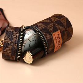 Portable Lipstick Case Key Ring Coin Car Keys Bag Holder PU Leather Purse Wallet with Key Ring Key Chain Mini Travel Zipper Keychain Lipstick Storage Pouch Women Girls Bag Accessories Gift Brown