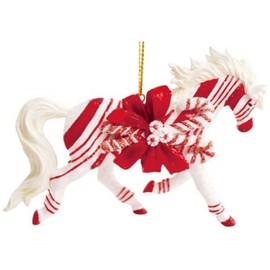 StealStreet SS-WL-20643 White and Red Candy Cane Lane Christmas Horse Trotting Ornament
