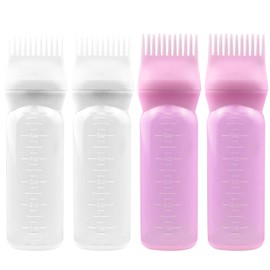 ELANE 4PCS Hair Oiler Comb Bottle,Root Comb Applicator Bottle for Hair Oil Scalp Oil Applicator Hair Oiling Applicator,Hair Oil Bottle Applicator 6oz (2Pink+2White)