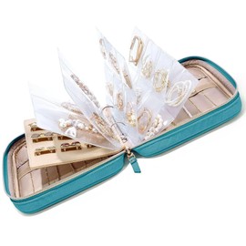 Jewelry Travel Organizer Case,Jewelry Storage Book Binder Jewelry Bag Clear Pockets Travel Jewelry Storage Bag for Necklace,Earrings,Rings,Bracelet (Blue)
