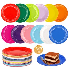 NZZVNZ 120 Pack Colorful Party Paper Plates, 7 Inch Dessert Paper Plate Multicolour Paper Plates Round Picnic Paper Plates for Dinner Wedding Birthday Party DIY Painting (12 Colors)