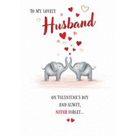 Piccadilly Greetings Valentines Day Card, Lovely Husband, Elephants - 9 x 6 inches