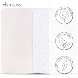 Pack and Play Sheet 2 Pack - Pack and Play Sheets Fitted with 100% Jersey Cotton - Pack N Play Mattress Sheets for Boys and Girls, Newborn Essentials (Pink Tulips & Stripes)