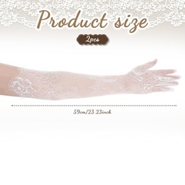 Women's White Lace Gloves, Mesh Tulle Sheer Long Glove Elegant Floral Costume Gloves Elbow Length Bridal Wedding Glove for Wedding, Opera Party, Tea Party