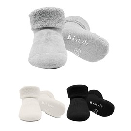 bistyle Organic Cotton Stopper Socks Toddler Baby ABS Non-Slip Thick Socks 3 Pairs Winter Warm Kids Non-Slip Socks Boys Girls Thermal Newborn Socks, gray
