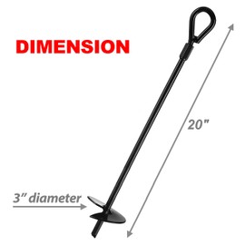 VASGOR 20” Ground Anchors (8pcs) Easy to Use with Drill, 3" Helix Diameter, Heavy Duty Anchor Hook for Camping Tent, Canopies, Car Ports, Sheds, Swing Sets, Securing Animals – Black Powder Coated