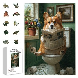 GLOBLELAND 300Pcs Toileting Corgi Wooden Jigsaw Puzzles for Toddler Children Learning 11.22x15.16inch Colorful Funny Cute Dog Wood Puzzles Holiday Birthday Anniversary for Preschool Learning