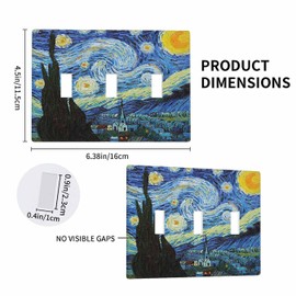 Moslion Starry Night 3-Gang Light Switch Cover Van Gogh Oil Painting Arts Farmhouse Sky Moon Triple Toggle Wall Plate Outlet For Kitchen Bathroom Bedroom Home