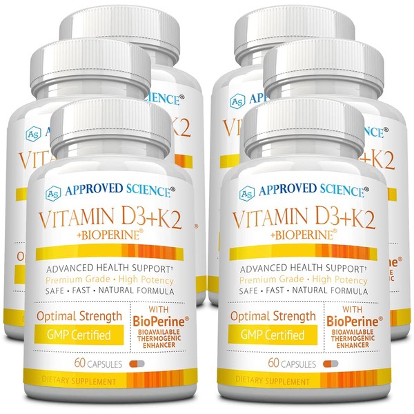 Approved Science Vitamin D3+K2 - Supports Optimal Bone Health and Immune Health - Vitamin D3 125 mcg, Vitamin K2 180 mcg - 6 Month Supply - Made in The USA