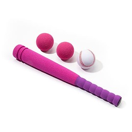 CeleMoon Ultra Soft Kids Foam Baseball Bat Toy Set with 2 Balls, 16.5 Inch [Mini Size] Gift for Toddlers Girls Age 3 4 Years Old Indoor Outdoor Sport T Ball Wiffle Bat Playing Sport Game, Pink