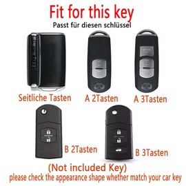 HIBEYO Smart Key Case Fits Mazda Protective Car Key Case Cover Cowhide for Mazda 2 3 6 Axela CX-3 CX-5 MX-5 Key Remote Key Ring Accessories A 2 Buttons Black