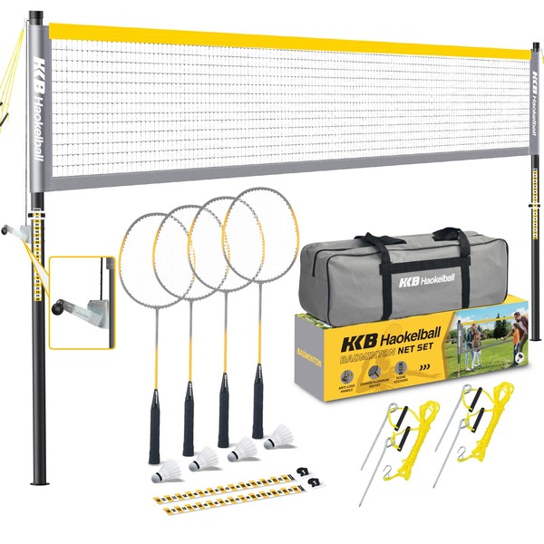 Haokelball Professional Badminton Set with Anti-Sag Design, Portable Badminton Net,
