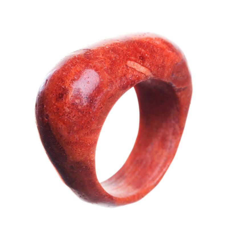 Ring made of coral foam coral red solid smooth coral