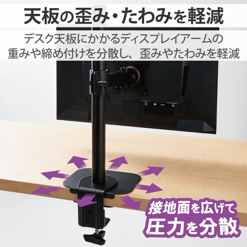 Elecom DPA-RP01BK Monitor Arm Reinforcement Plate, Fixed (Clamp / Grommet
