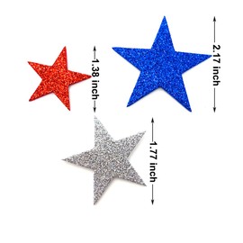 200 Pcs Glitter Star Stickers Patriotic Decoration Self Adhesive Star Shape Glitter Foam Sticker for 4th of July Decor Kid's Arts Craft Supplies Greeting Cards Homemade Crafts Red Blue Silver