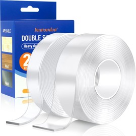bamandan Strong Double Sided Tape Heavy Duty, 2 Rolls Removable Two Sided Adhesive Tape 20FT, Clear Double Sided Mounting Tape for Poster Carpet Hanging Picture Photo Deco