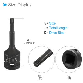 CoCud M8 (8mm) Triple Square Spline Bit Socket 1/2" Drive CR-MO Power Screwdriver Impact Bit Sockets with O-Ring Dowel Pin - (Applications: for Fastening Car Machinery Screws)