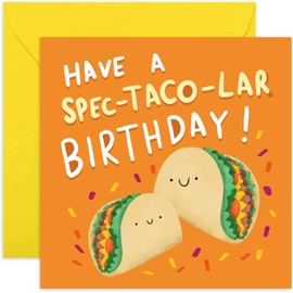 Old English Co. Fun Birthday Cards for Men and Women - 'Spec-Taco-lar' Birthday Card for Him or Her - Hilarious Food Pun Card for Friends and Family | Blank Inside Envelope