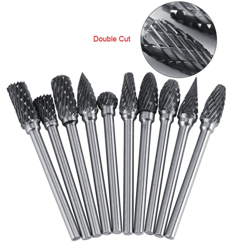 10pcs Tungsten Carbide Steel Rotary Files Burr Set 3mm Shank