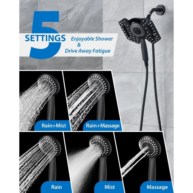 Black Shower Head with Handheld: 2-in-1 Shower Head High Pressure