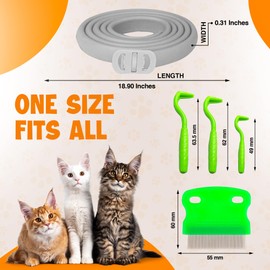 BKRMART Cat Flea and Tick Collar (2 Pack) Natural Long-Lasting 8 Month Protection, Waterproof Flea Collar for Cats & Kittens Adjustable Fit Includes Tick Removal Tools & Flea Comb