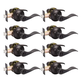 KNOBWELL 8 Pack Bronze Door Lever Handles Privacy Interior Door Knobs for Bedroom/Bathroom with Lock, Reversible for Right or Left