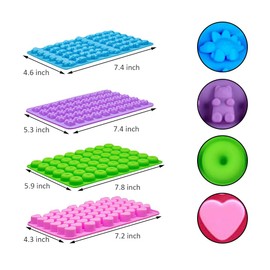 Pharamat Silicone Gummy Molds Set of 4, Candy Molds with 2 Droppers for Convenient Filling, Chocolate Molds Set Includes Dinosaur, Bear, Donut and Heart Molds